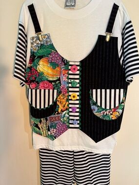 Zoodles Striped Black & White Short Set with Colored Graphic Vest Sz 14